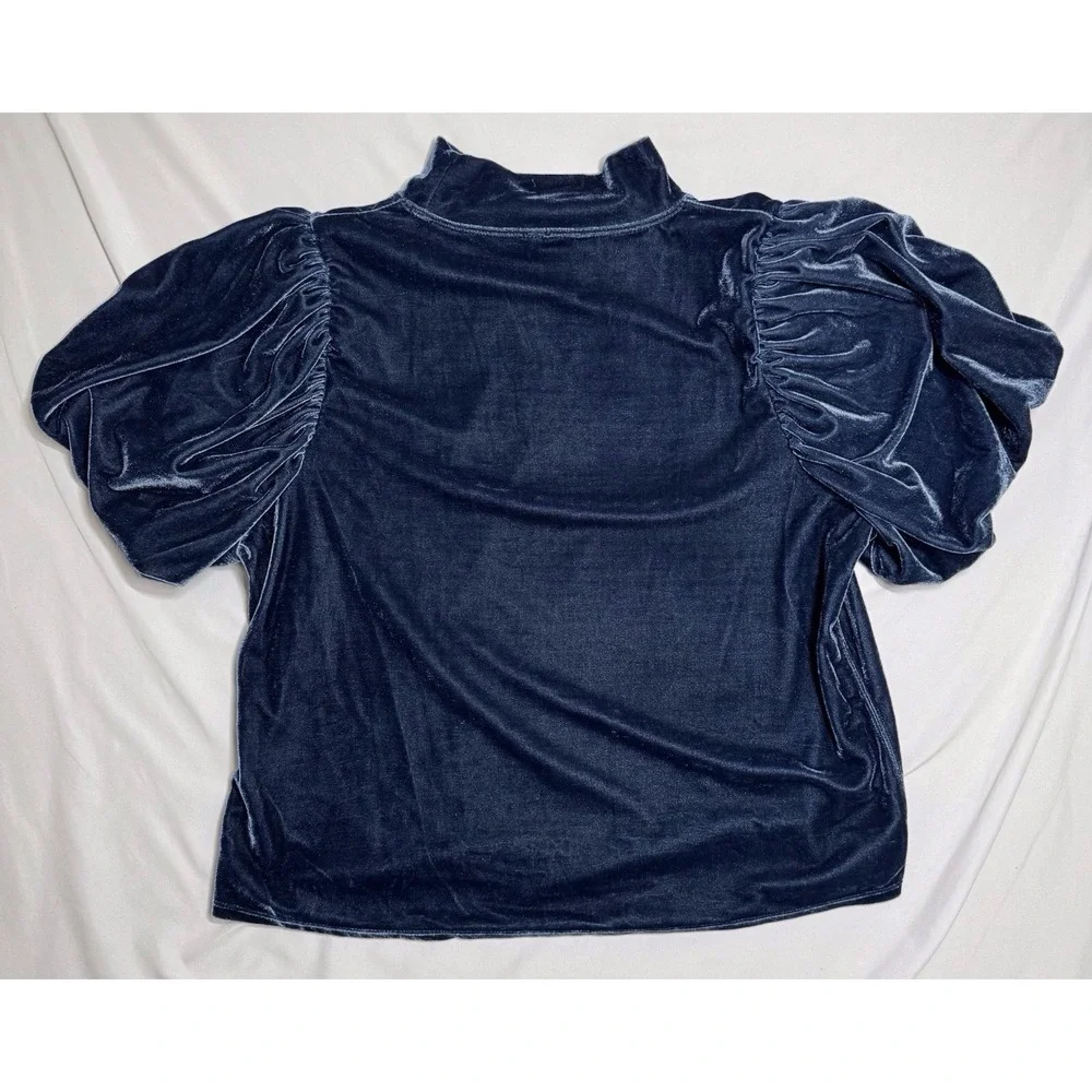 Free People Claudia Velvet Puff Sleeve Blouse Top Outerspace Womens‎ Size Large